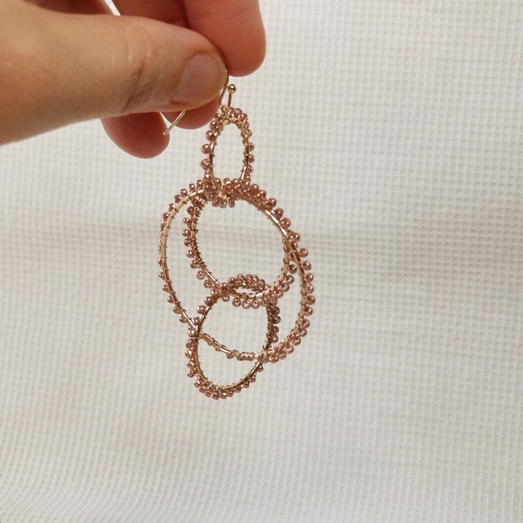 Rose Gold Multi Hoop Dangle Beaded Earrings 3060 - Picture 4 of 8